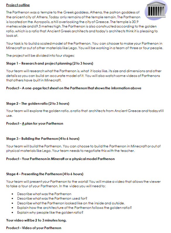 project outline for Parthenon Project