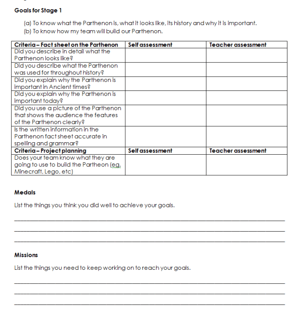 self assessment sample for Parthenon project