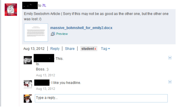 Students sharing and commenting on each other's work on Edmodo