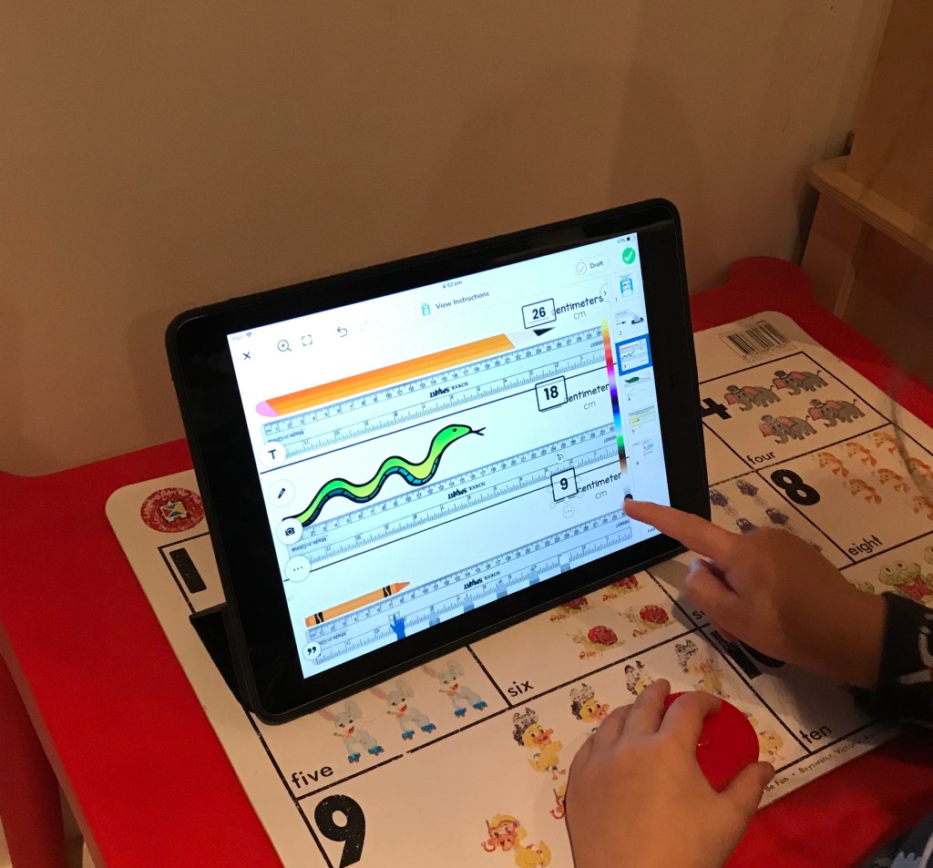Numeracy activity on Seesaw on an iPad as an example of online learning from home.